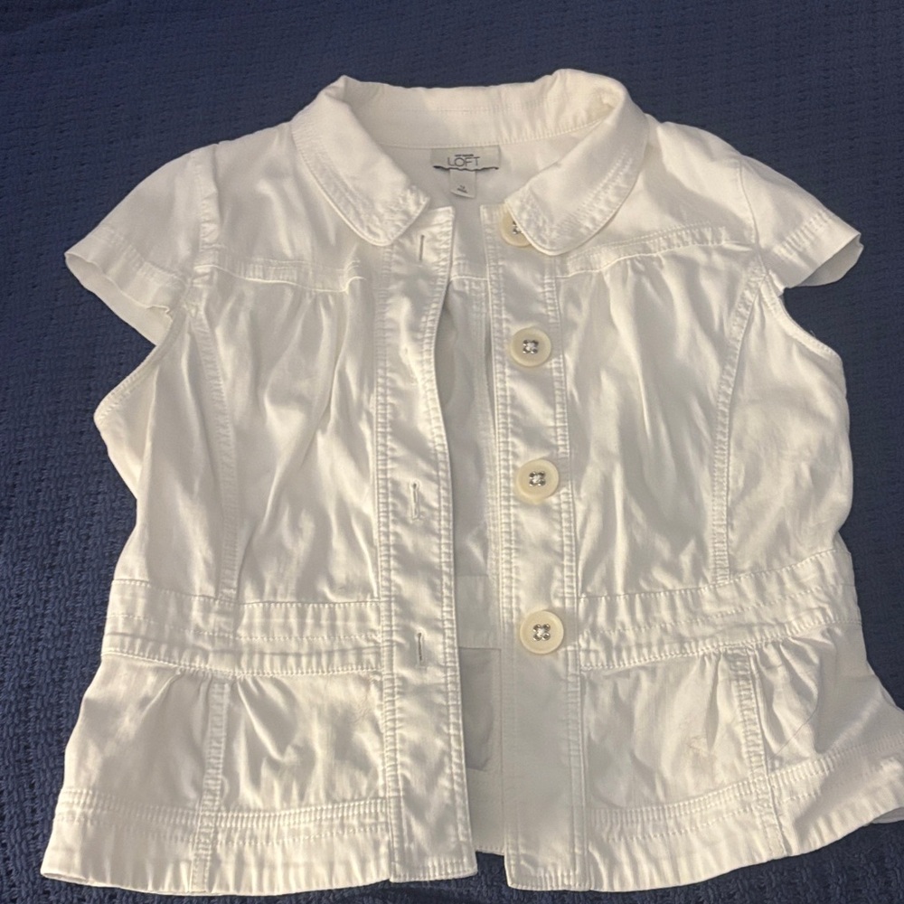 LOFT White Short Sleeve Button Down Shirt